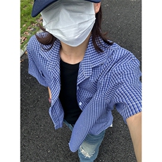 格子衬衫春夏美式短袖衬衫港风情侣装休闲衬衣CS286-P30，男装T恤，星座301C-5
