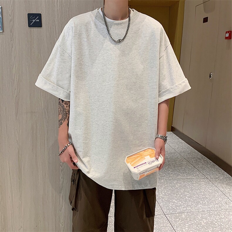灰色纯棉220g精梳棉短袖t恤男夏季小众设计感百搭TX601-特P22图片