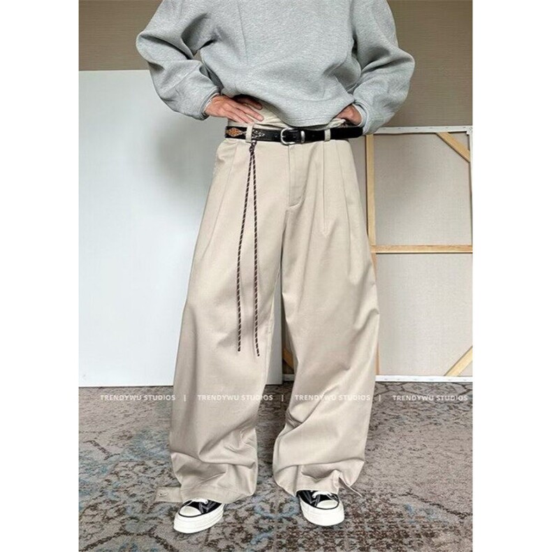 春夏美式复古通勤垂感弯刀西裤男女直筒宽松阔腿休闲长裤KQ623,男装西裤,星座1116A（原606A-3）