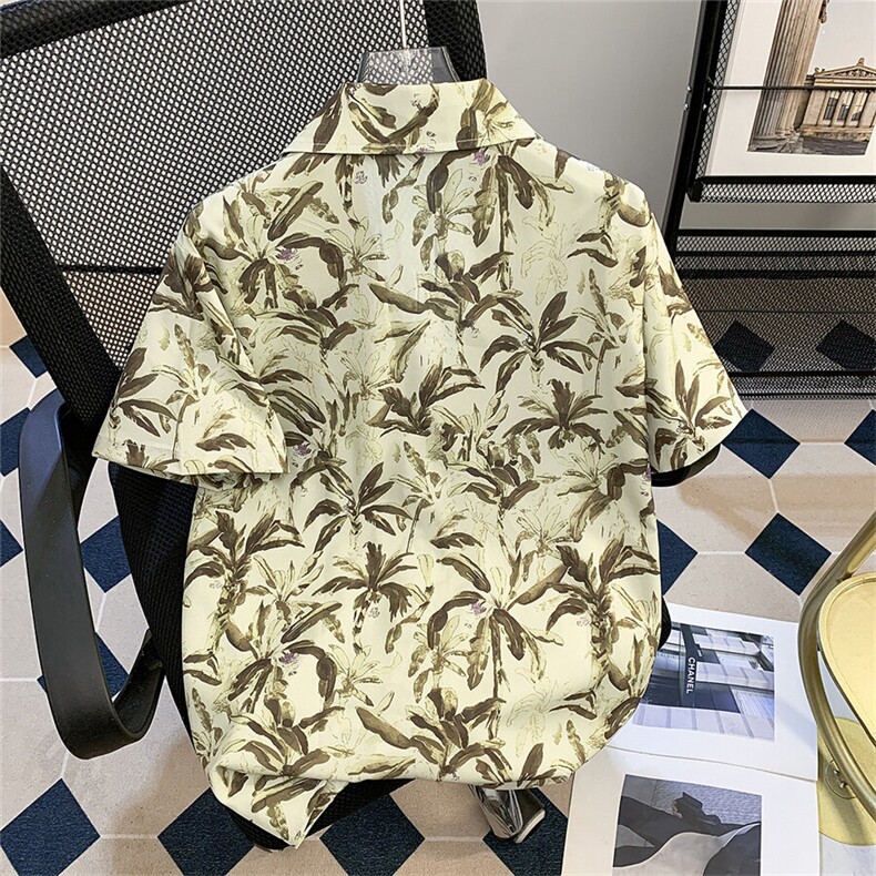 复古美式慵懒风花短袖衬衫男女宽松休闲衬衣外套潮C02413-P25,男装衬衫,星座308B-1