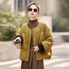 新中式g风提花羽绒服女2025冬季新款时尚拼接白鸭绒短款外套，女装羽绒服，美沁