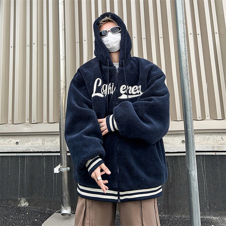 美式潮流羊羔毛刺绣棉衣2024冬季潮牌百搭字母外套男W8050-P58,男装棉衣,星座512-4