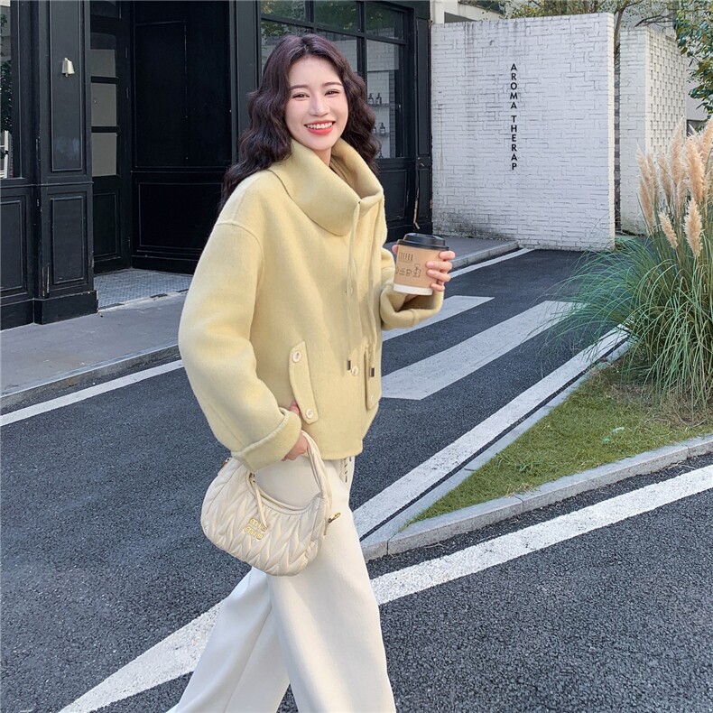 【】新品超好看围脖双面羊毛大衣2C081-8310P235K368,女装毛呢外套,2C081