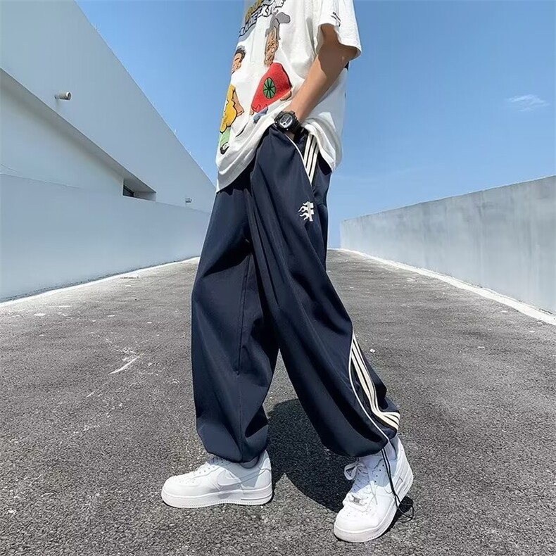 高街条纹休闲裤男春夏季潮牌宽松直筒束脚运动裤1001-1-K261-P40，女装休闲裤，星座1001-1