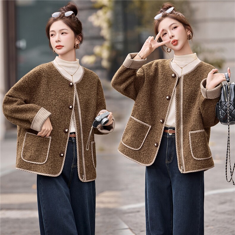 2025年冬季新款小香风毛呢皮毛一体外套，女装毛呢外套，盈茜