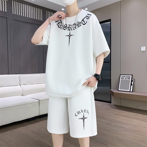 港风套装男宽松菠萝格满天星短袖T恤短裤痞帅套装TZ6626-P50