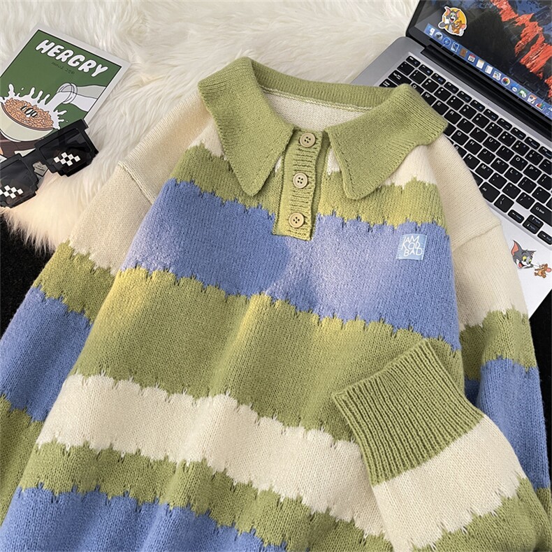 高品质秋款男针织衫polo领毛衣条纹拼色贴标外套M5613P55,男装针织衫/毛衣,星座1013-1