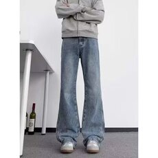 美式复古星星水洗做旧直筒牛仔裤阔腿宽松设计感垂感长裤子，男装牛仔裤，星座715-4