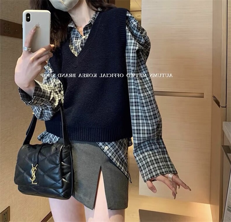 马甲女款2024新款春秋V领宽松坎肩灰色外穿针织背心外搭无袖上衣,女装马甲,嘉日羊绒