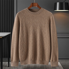 2025年秋季长袖套头圆领菱形格针织衫时尚百搭，男装针织衫/毛衣，贵皇羊绒四店