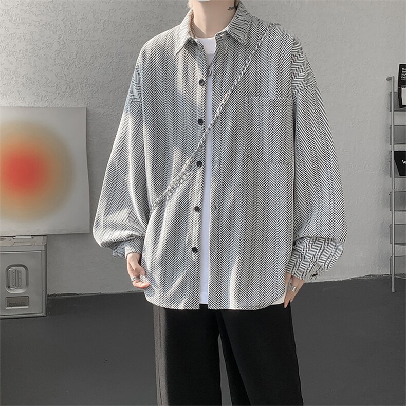 衬衫男秋季新款港风宽松大码雪尼尔长袖衬衣CS7008-P39，男装衬衫，星座214-3