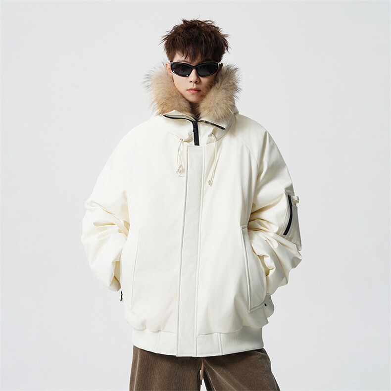 连帽貉子毛高街羽绒服真毛领新标90白鸭绒带SYR2610-P288，男装羽绒服，星座610B-1