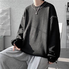 M304-P65高品质撞色线设计圆领套头毛衣男士宽松大码针织衫M-5XL，男装针织衫/毛衣，电商B280-1（原A049）