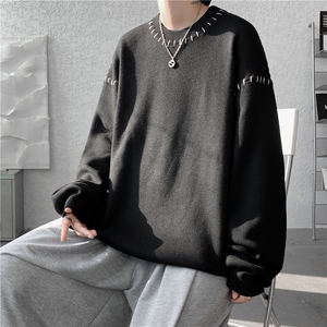 M304-P65 高品质撞色线设计圆领套头毛衣男士宽松大码针织衫M-5XL图片