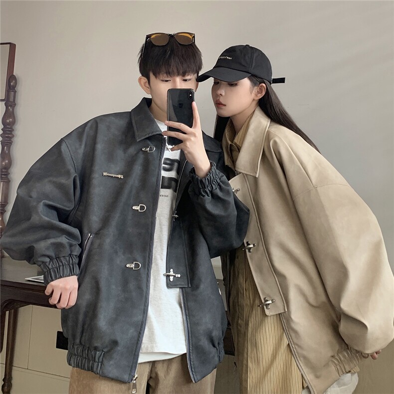 港风夹克男大码M-5XL夹克情侣男女水洗雪花皮衣男JK8741P130控168，男装皮衣，星座227-7