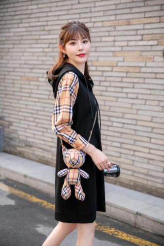 秋装新款上市：罗马针织拼格休闲连衣裙M一XXL，女装连衣裙，拉思维加丝