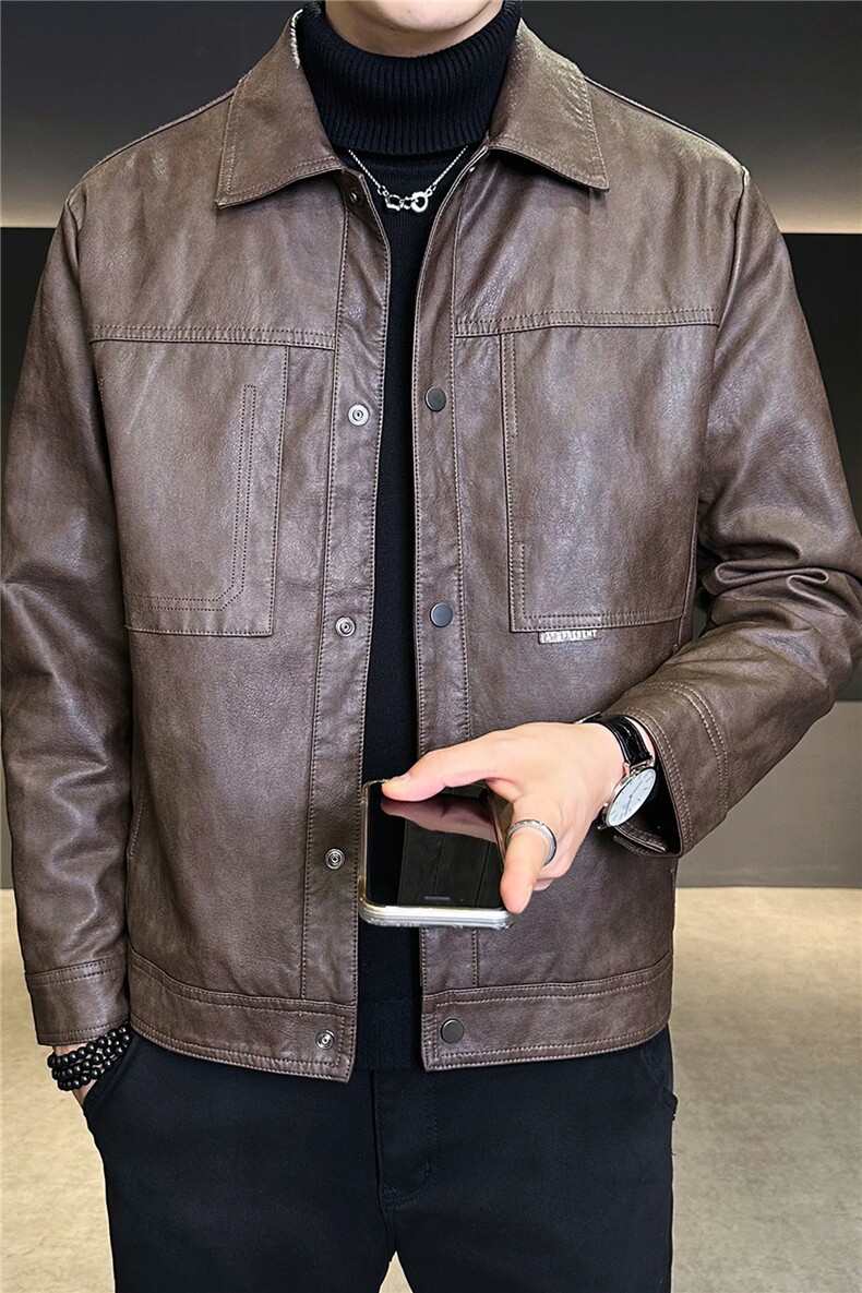 加绒加厚皮衣外套男秋冬季2025新款美式皮夹克A313-1911-P145,男装夹克,电商A313