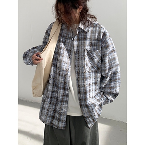 2025秋季扎染格子衫 C5371-TP5578 港风大格撞色衬衣男外套图片