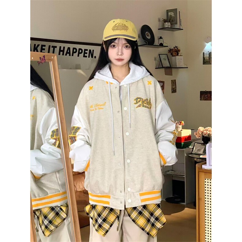 网图有货美式撞色拼接刺绣夹克外套男女宽松情侣棒球服A990-P45,男装夹克,星座1505