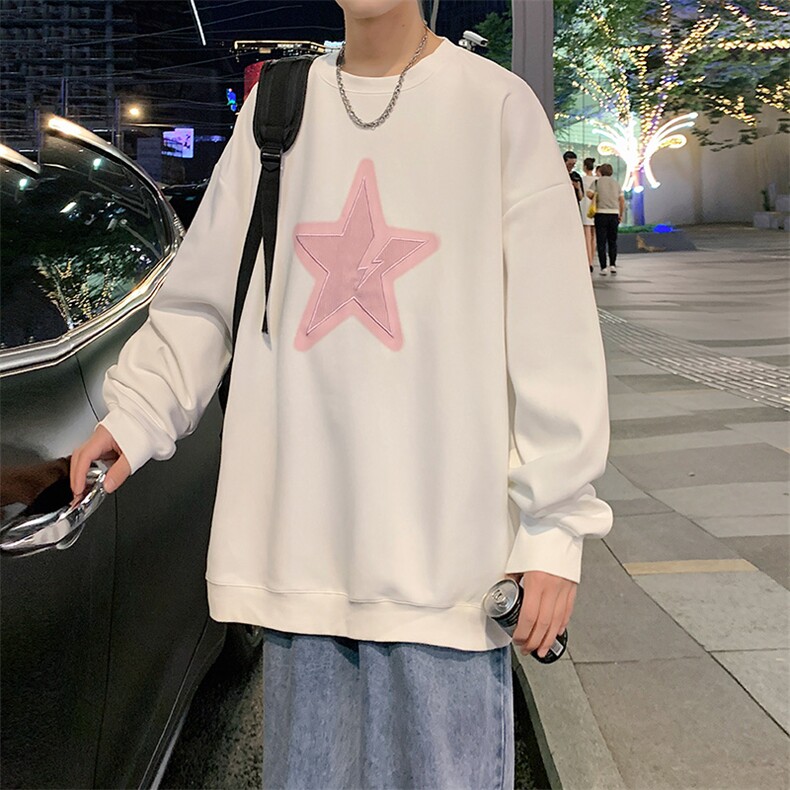 Y5033P35秋季港风刺绣圆领卫衣男宽松长袖T恤打底衫外套,男装卫衣,星座1204-3