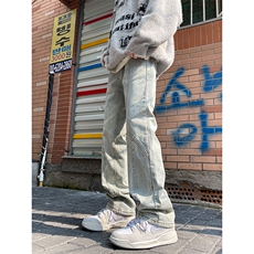 美式街头复古水洗做旧牛仔裤男休闲直筒坠感高街ins潮WH69-p50，男装牛仔裤，星座1008-1