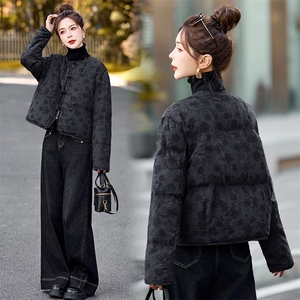 轻薄短款羽绒服女2025冬季新款小个子新中式洋气白色印花外套图片