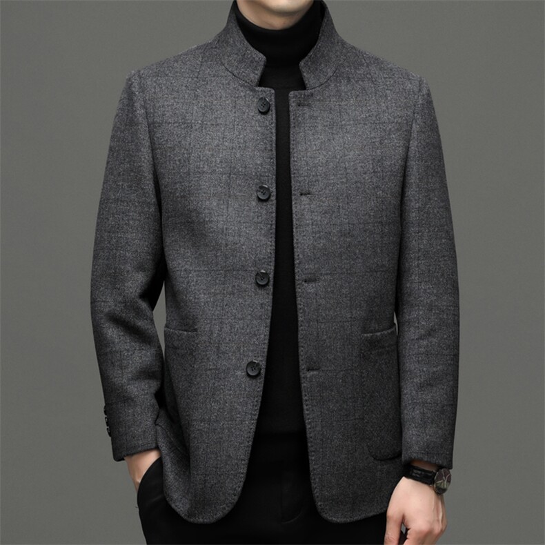 22秋冬时尚翻领格子中长款羊毛呢外套主推双面尼大衣男P220，男装毛呢大衣，钱塘6003（原4033）