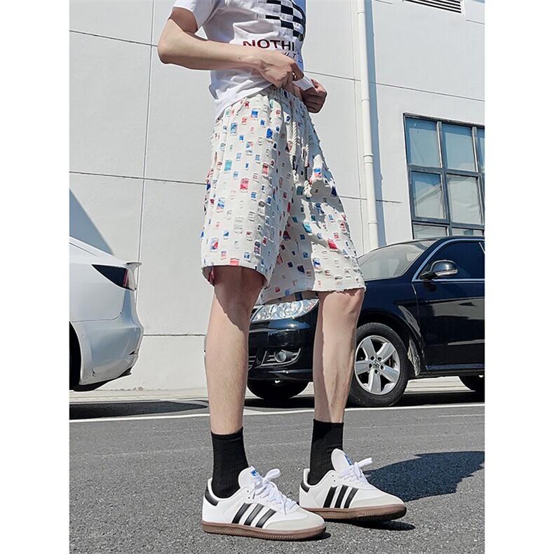 DK162-P32花白短裤男女夏季新款休闲冰丝沙滩中裤宽松百搭五分裤,男装牛仔裤,电商A178