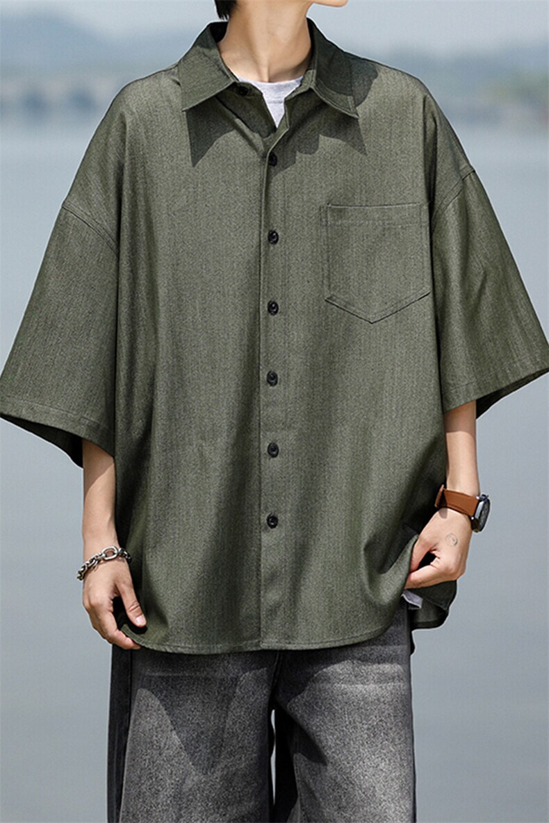 8XL-M冰丝牛仔短袖衬衫男款夏季薄款宽松慵懒衬衣外套DC28006P60,男装T恤,电商B312