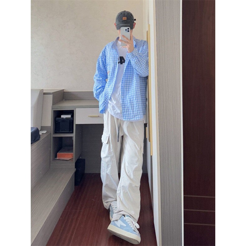 【有货】CS109CC-特P38撞色格子腊肠狗衬衫男女同款长袖外套,男装衬衫,星座1007（原301D）
