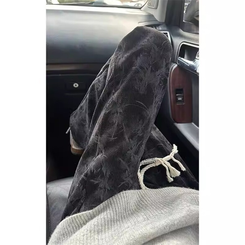 枫叶扎染灯芯绒裤子男款春秋季运动卫裤直筒垂感美式休闲裤CM574,男装休闲裤,星座516A