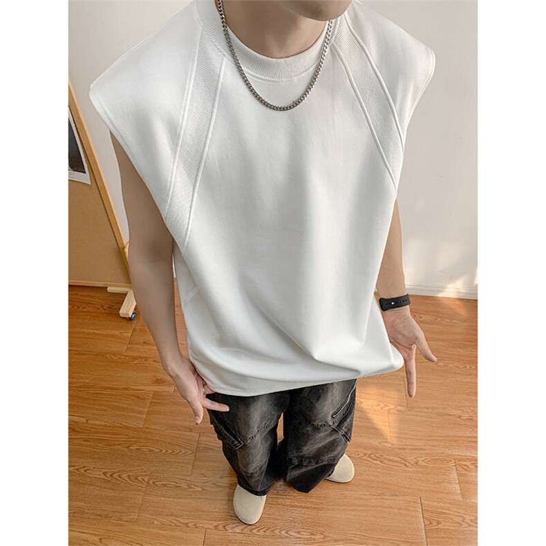 原版高品质面料得物抖音二开280克美式高街痞帅T恤无袖背心，男装背心/马甲，电商A486-1