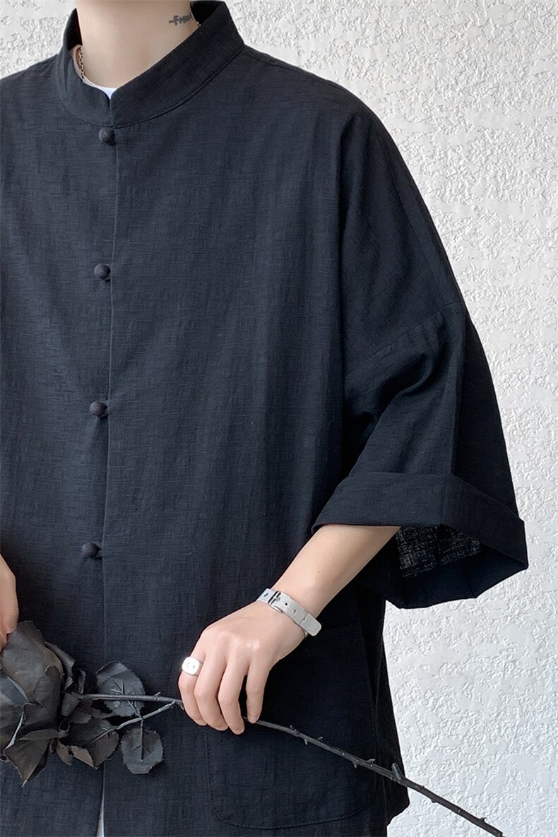 8XL-M风大码夏短袖衬衫男外套棉麻七分袖上衣CS505P60控78,男装衬衫,电商D206-1