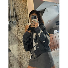 忧郁的富二代麦当娜贴布拉链连帽衫卫衣高街休闲外套，女装短外套，星座506A