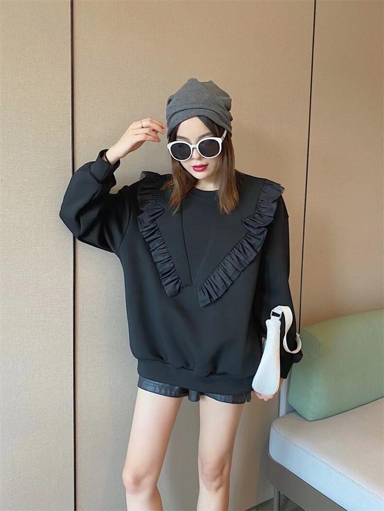 爱美欧现货，空气层花边领卫衣加厚，女装卫衣/绒衫，爱美欧