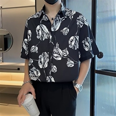 夏季夏威夷风气质印花衬衫男短袖韩版设计感痞帅垂感衬衣C3022，男装衬衫，星座1116A-2（原606A-1）
