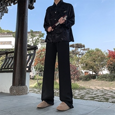 现货新中式风夏季休闲冰丝高级感垂感直筒西裤男KK433-P55，男装西裤，星座205
