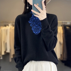 时尚潮流通勤长袖单件2024年秋冬季202323青花瓷堆堆领羊毛衫，女装羊毛衫，丽特绒