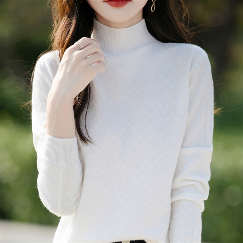 2025年秋季常规款套头街头菱形半高领时尚百搭针织纱，女装针织衫/毛衣，斯美雅电商供货