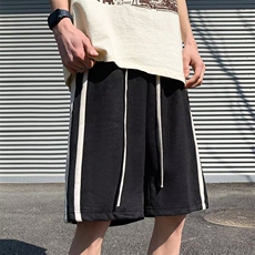 短裤男女夏季美式复古重磅条纹运动裤潮牌宽松学生直筒休闲，男装牛仔裤，星座506