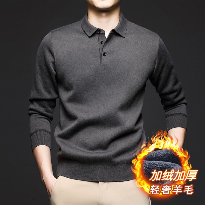 秋冬季男士绵羊毛POLO衫加绒休闲商务半翻领休闲打底衫保暖内搭男图片