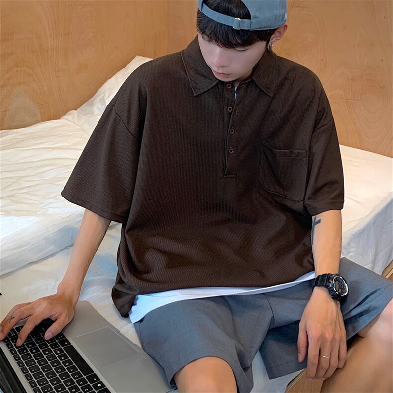 华夫格polo衫男短袖韩版潮流2023夏季新款ins宽松衬衫W2942-P32,男装Polo衫,星座412-2