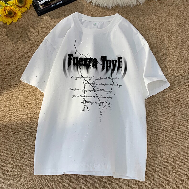 可48小时发货支持抖音得物来样二开美式满天星亮片短袖T恤MTX666,男装T恤,电商A486