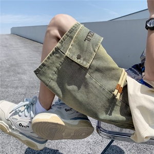 美式复古牛仔短裤男款夏季小众设计感黄泥裤子 P38图片
