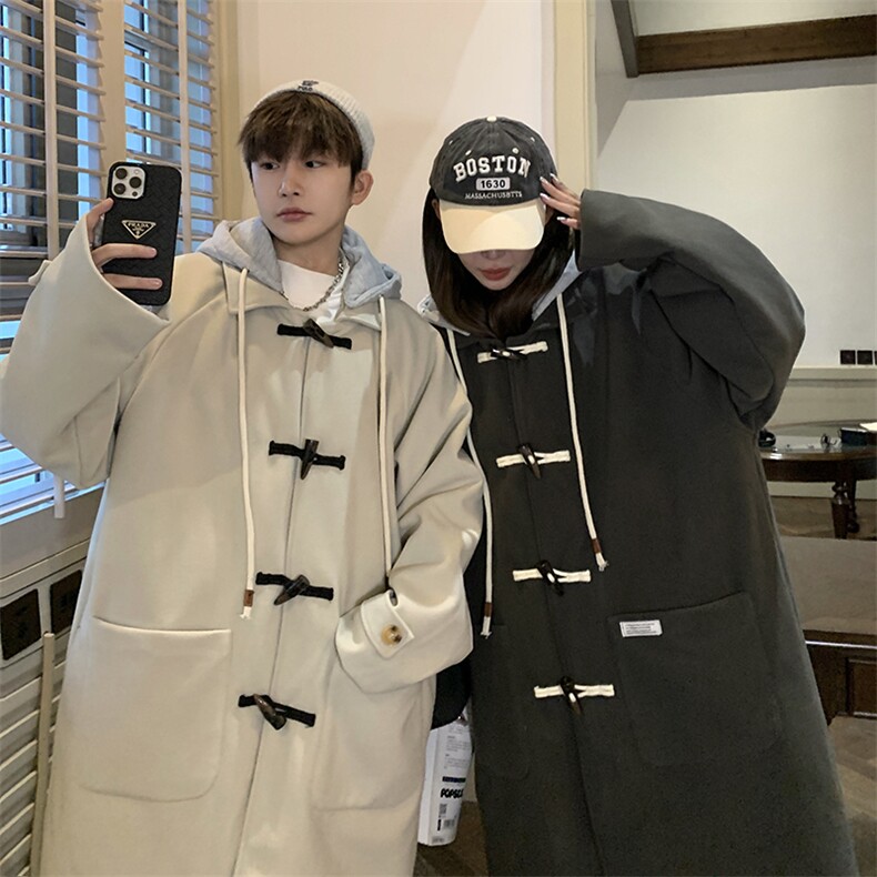 1情侣牛角扣加棉呢大衣可拆卸帽大码M-5XL外套男FY8716P138控188,女装短外套,星座226-2