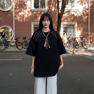 夏季美式高街ins重磅拉链装饰短袖T桖货号TX25172P35图片