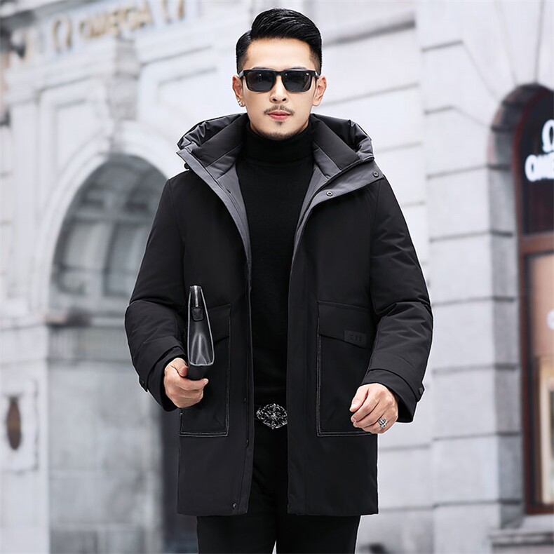 羽绒服男中长款潮流男士连帽休闲保暖厚款冬装外套KCN3019-5-P295,男装羽绒服,电商B212（原钱塘6029）