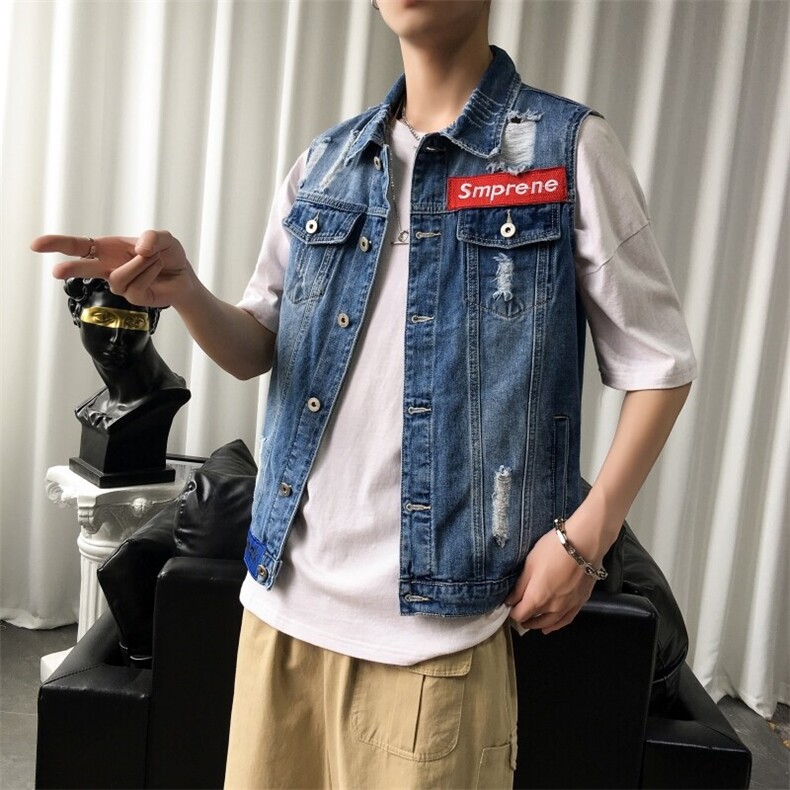 牛仔马甲男士坎肩外套背心马夹蓝色XZ1112-816-P55,男装背心/马甲,电商B223（原星座515-1）