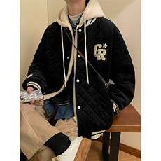 冬款加棉毛巾绣棉服潮假两件宽松连帽外套男士8135-P140控价178，男装棉衣，电商A441-1