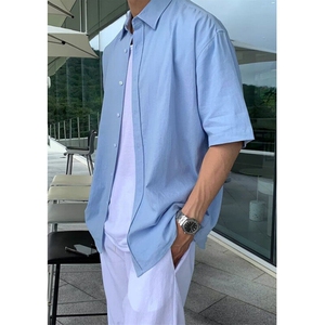 轻奢高级感咖色衬衫男长袖韩版宽松衬衣男简约质感上衣男 CS47图片